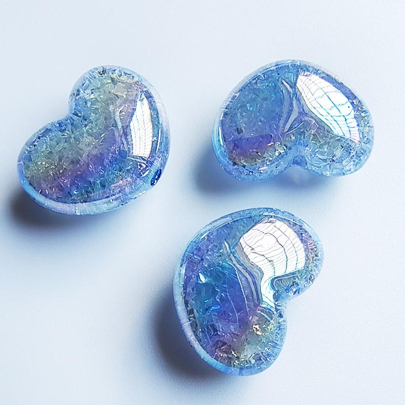 Iridescent Peach Heart Crackle Beads for DIY Jewelry Making 21*16*10mm