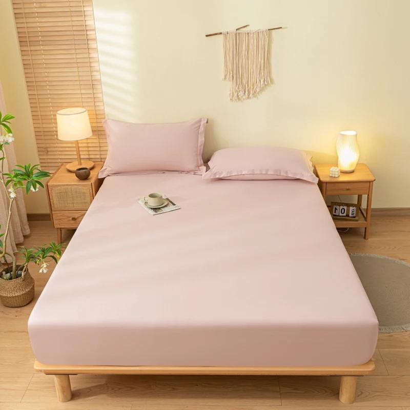 Solid Color Brushed Fitted Bed Sheet Set with 2 Pillowcases Soft Comfortable Non Slip Mattress Protector Cover for Single Double