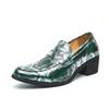 Fashion 2025 British Style Green Snake Skin Pattern Leather Loafers For Men Retro Mens Dress Shoes Party Formal Shoes 6cm High Heels