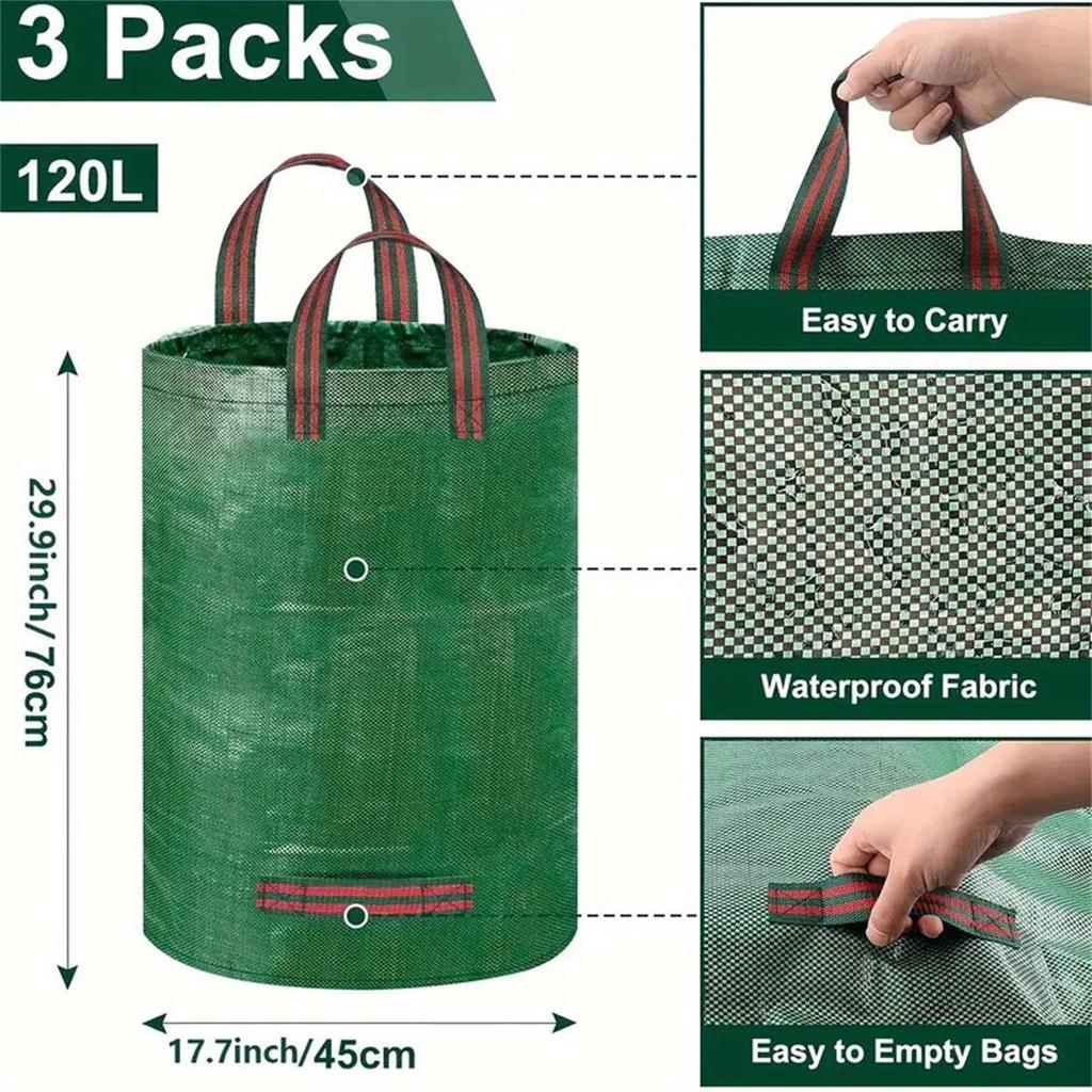 Large Capacity Gardening Fallen Leaves Collection Bag Foldable Plant Garbage Bag PP Waterproof Woven Waste Collection Bag