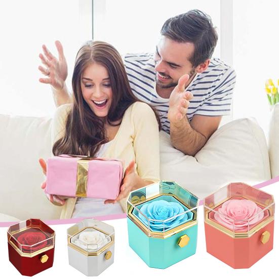 Yousheng Ring Jewelry Box with Preserved Rose Flower Drawer Design Portable Jewelry Organizer Forever Flowers Rose Gifts for Mother's Day Valentine's