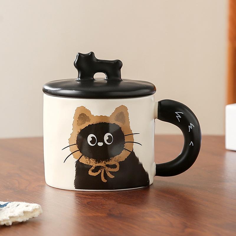 Cute Cat With Lid Couple Ceramic Water Cup Household Girl High Value Gift Box Cup Office Coffee Cup