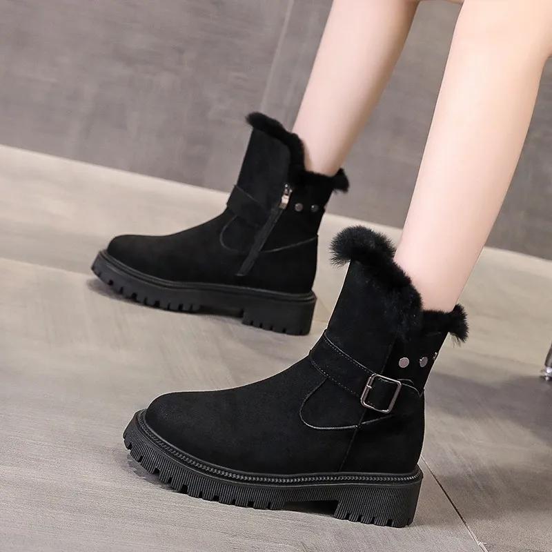Classics Ankle Boots Shoes Female 2024 Plus Size Modern Women's Boots Women Buckle Round Toe Med Heel Side Zip Warm Shoes Women
