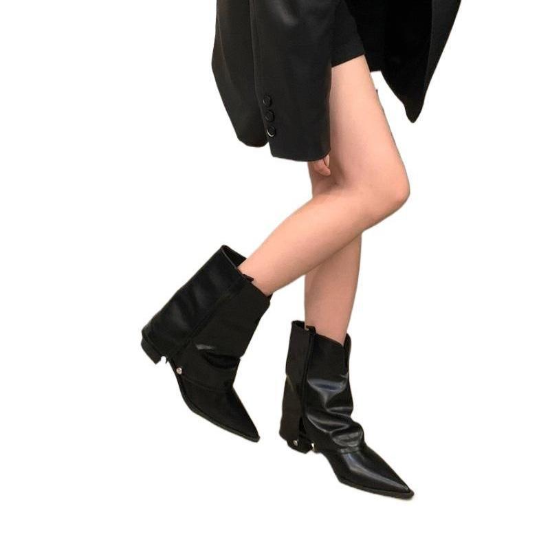 Coarse-cuffed Pointed-toe Boots - New Styles for Autumn and Winter, Short Boots, Unique Vintage Women's Shoes