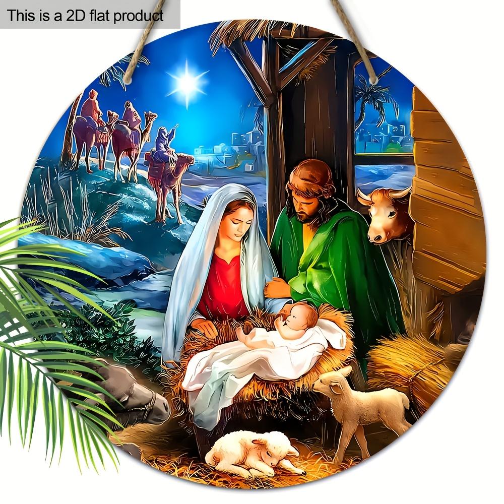 

Wooden Classic Scene Ornament, The Holy Family of Mary, Jesus, and Joseph, Cow Lambs, Camels, and Three Wise Men - for Door, Wall, Home, Farmhouse 1pc