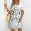 Women's Fashion Graceful Beautiful  Flowers  Print Summer Spring Short Sleeve O-Neck Casual Dresses