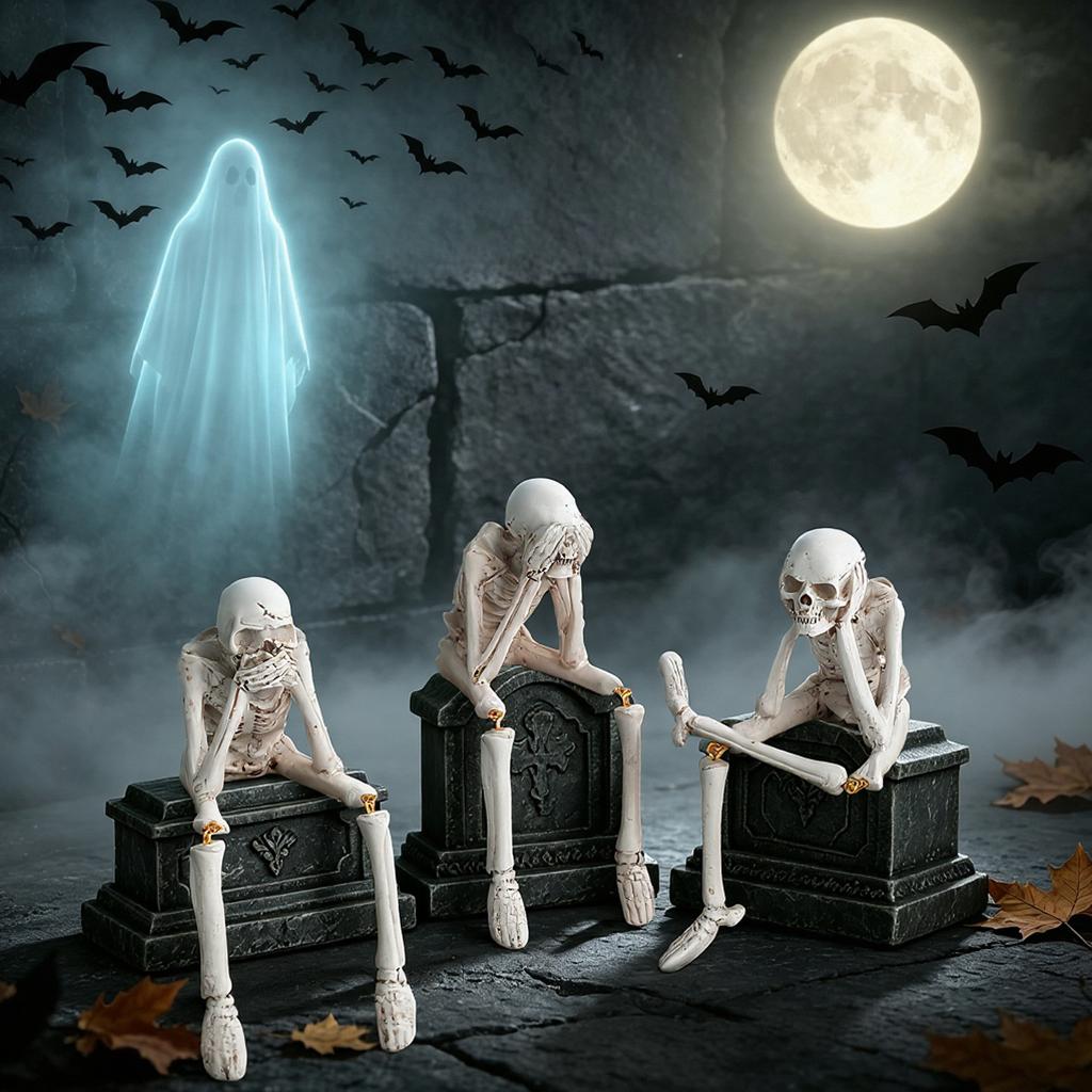 Halloween Decorations - Resin Skull Figurines, Ghost Festival Atmosphere Skeleton Frame, Craft Skeleton Stand, Decoration Props