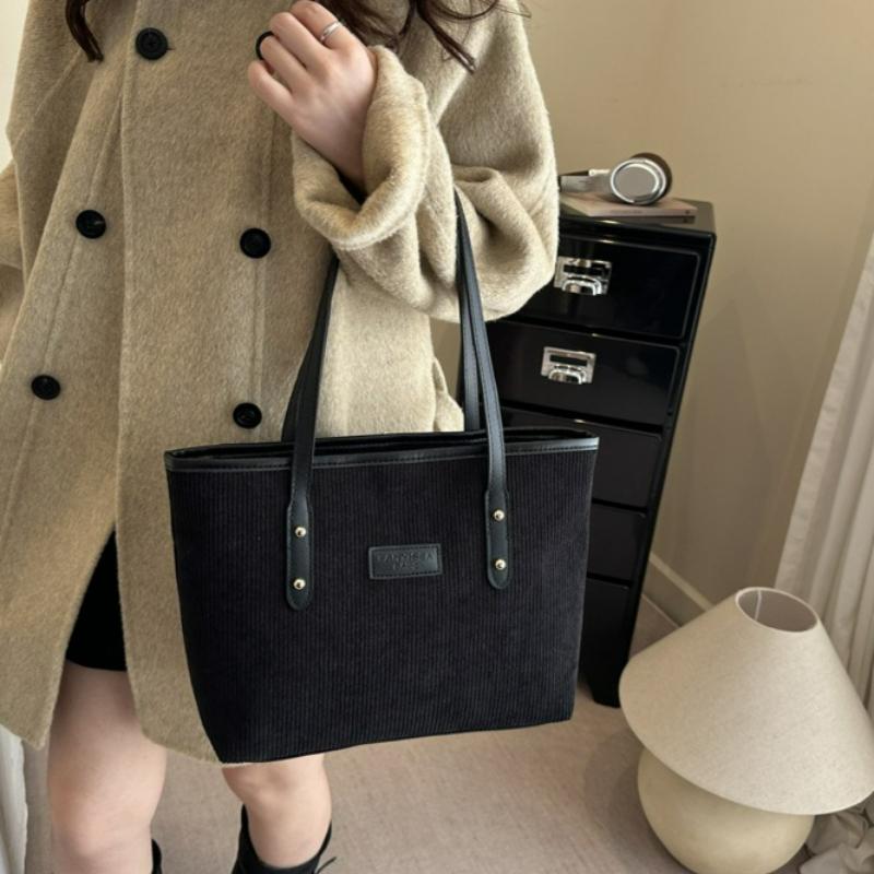 New Simple Handbag Large Capacity Corduroy Tote Bag Simple Commuter Bag Comfortable and Versatile Texture Shoulder Bag