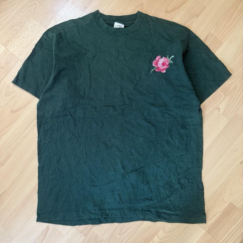 

Vintage 90s Knitted Flower Green TShirt Unisex T-Shirt L