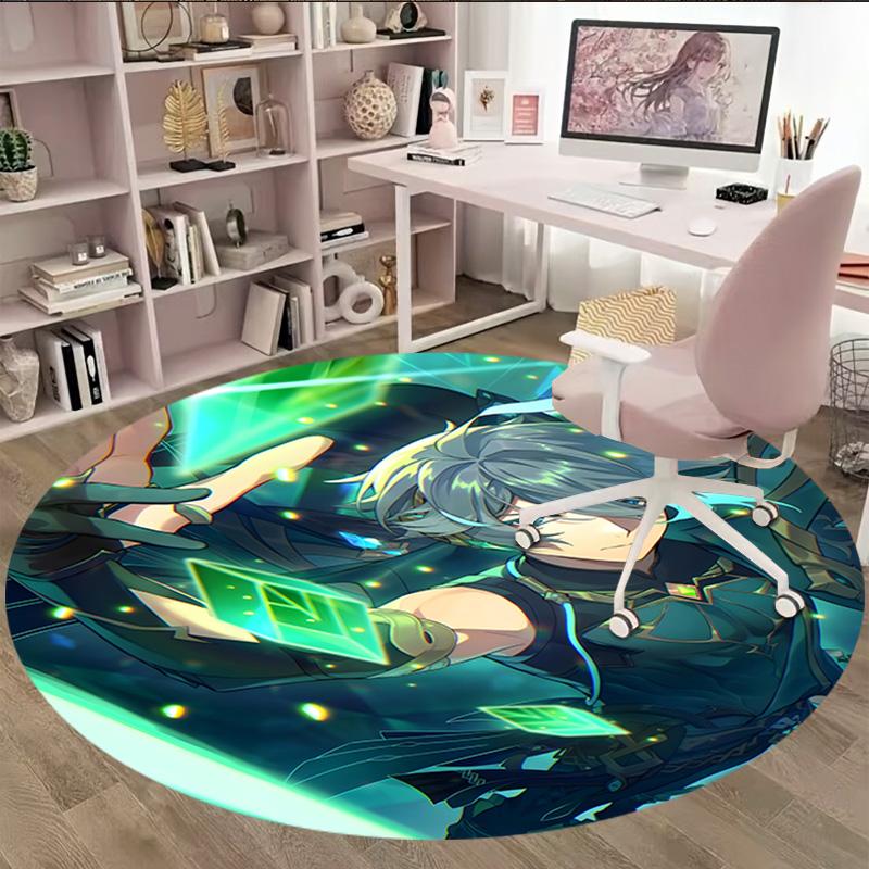 1pc Genshin Impact Alhaitham1 Print Round Carpet Chair Round Carpet Suitable for Bedroom Living Room Home Decorative Carpet