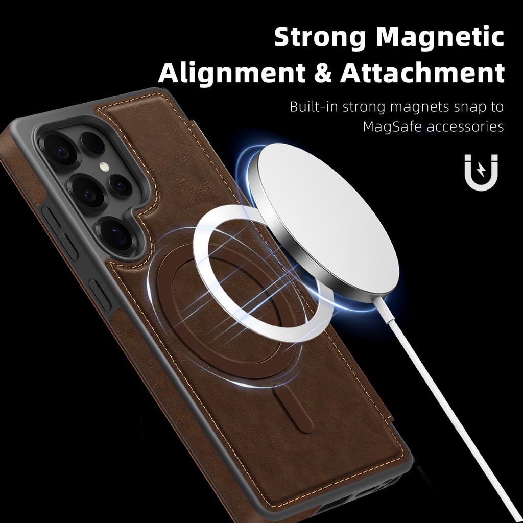 case for S26 S25 S24 S23 S22 plus ultra Magnetic flip leather case insert the card Wireless Charging Anti-Fingerprint plain