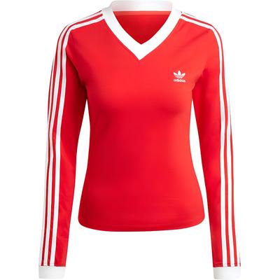 Haut Originals Classique à Col en V côtelé à Manches Longues Doux Quotidien Sport Casual pour Femmes Rouge IY7248