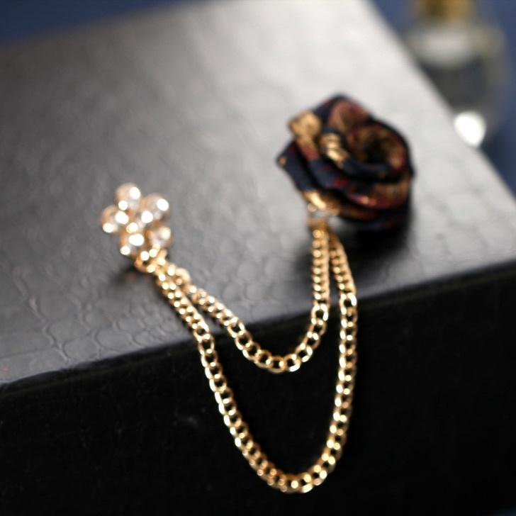 Vintage Mixed Fabric Rose Brooches Tassel Chain Men Suit Collar Brooch Broche Lapel Pin Brooches For Women Jewelry Accessories