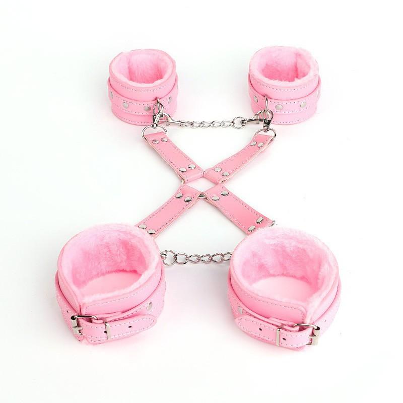 Sex toys sm props anti-back bondage cross buckle plush 3-piece set sm tuning binding handcuffs foot cuffs adult self bondage