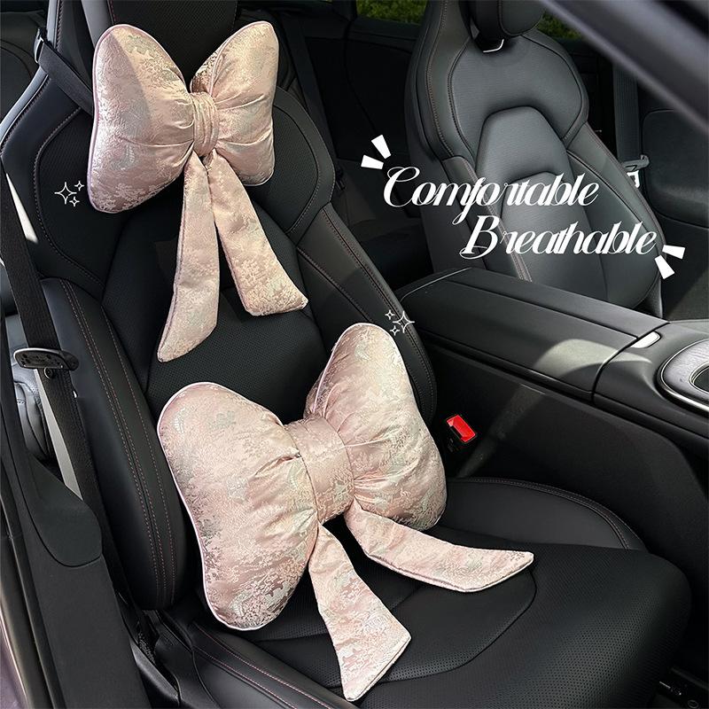 New car headrest waist rest new Chinese creative car decorative throw pillow bow streamer car cushion