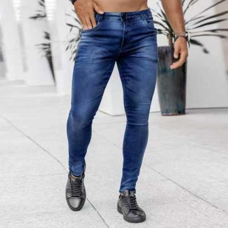 Men's Slim Fit High Waist Skinny Black ins Denim Long Pants Casual Pants Casual Everyday Outfit