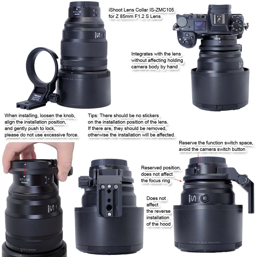 iShoot Camera Tripod Mount Tripod Mount Lens Support Lens Bracket Tripod Compatible with Nikon Nikkor Z MC 105mm VR Z 85mm S Z 135mm S Tripod Ball
