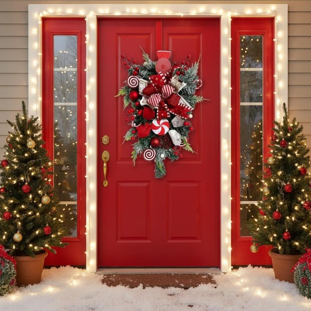 Red White Candy Christmas Wreath Lollipop Bow Pine Candy Inverted Tree Xmas