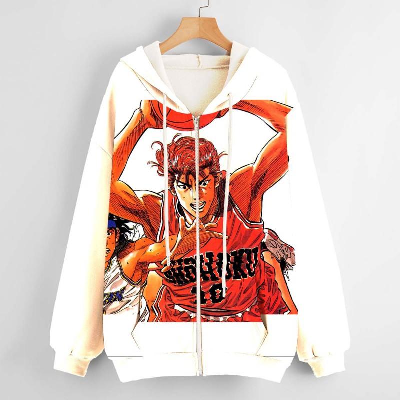 Unisex Anime Basketball 3D Printed Hooded Zip-Up Sweatshirt Loose Fit Teens Adults Wear