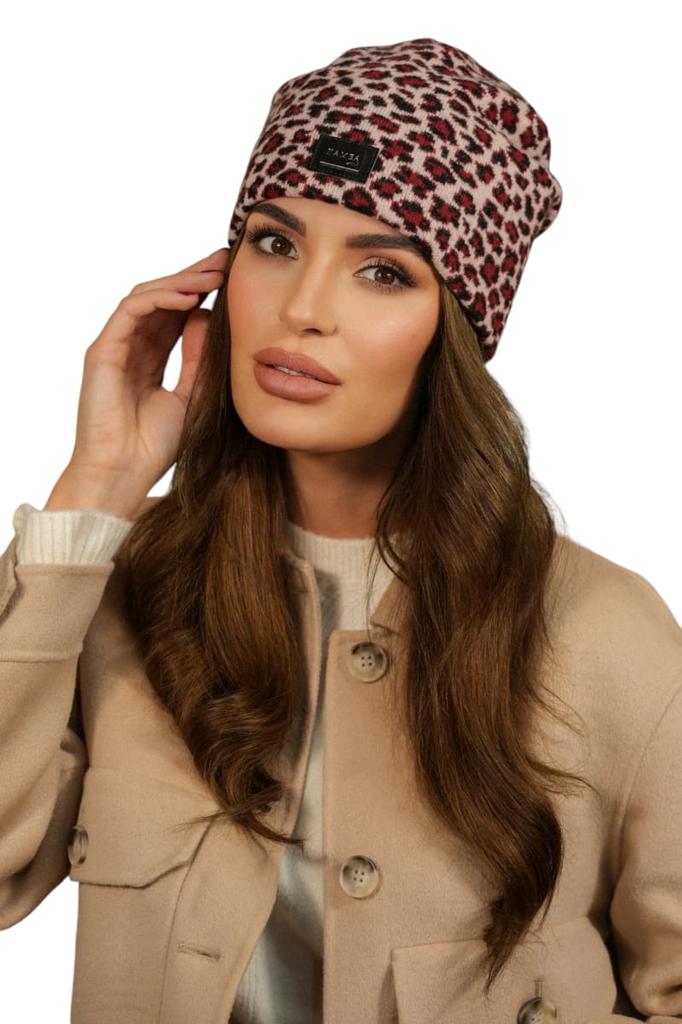 Women' Woolen Leopard Hat with Logo Cameo Color Pink Panji