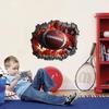 3D Football Wall Decal Rugby Break Through Wall Stickers Peel And Stick For Man Cave Teen Kids Boys Bedroom Playroom Game Rooms Decor Sport Wall