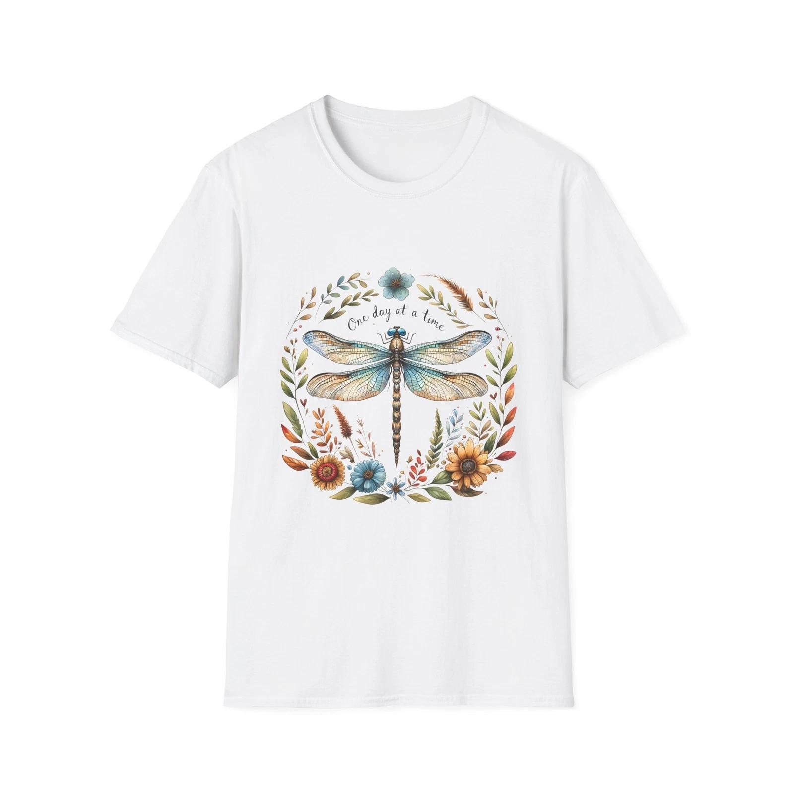 One Day at a Time Dragonfly T-Shirt, Inspirational Tee, Unisex Softstyle Tee, L
