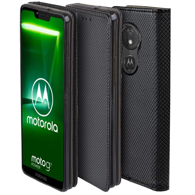 Étui pour MOTOROLA MOTO G7 POWER SMART BOOK ÉTUI À RABAT MAGNÉTIQUE NOIR + VERRE
