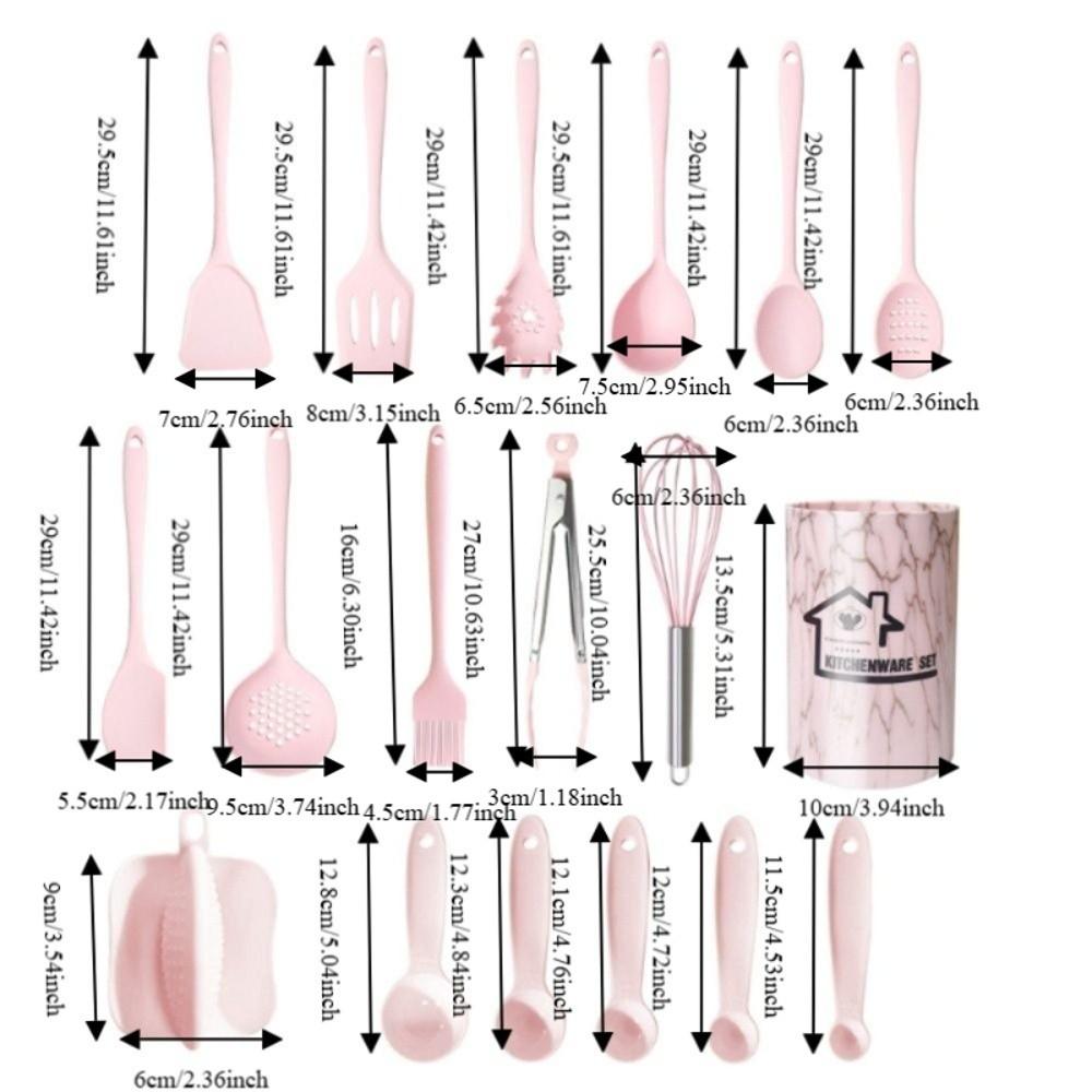 18PCS Non-Stick Silicone Kitchen Utensils Set Scald-proof Spatula and Spoon  Dormitory