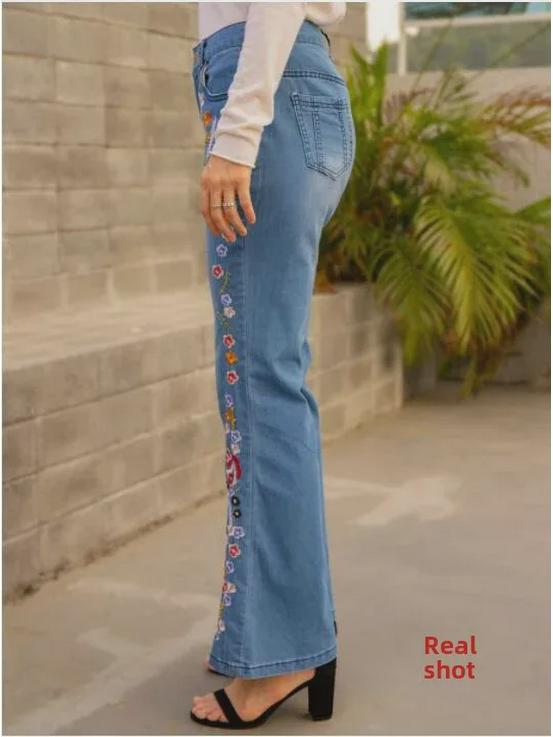2026 Herbst Europäischer & Amerikanischer Stil Mittelhohe Jeans Schlaghose für Damen