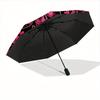1pc Pink Floral Design Automatic Open/close Folding Umbrella, Compact Portable Travel Umbrella, Perfect Birthday/Christmas, Cute Umbrella, D