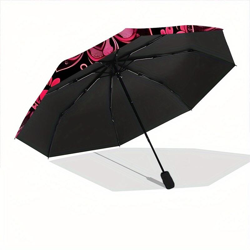 1pc Pink Floral Design Automatic Open/close Folding Umbrella, Compact Portable Travel Umbrella, Perfect Birthday/Christmas, Cute Umbrella, D