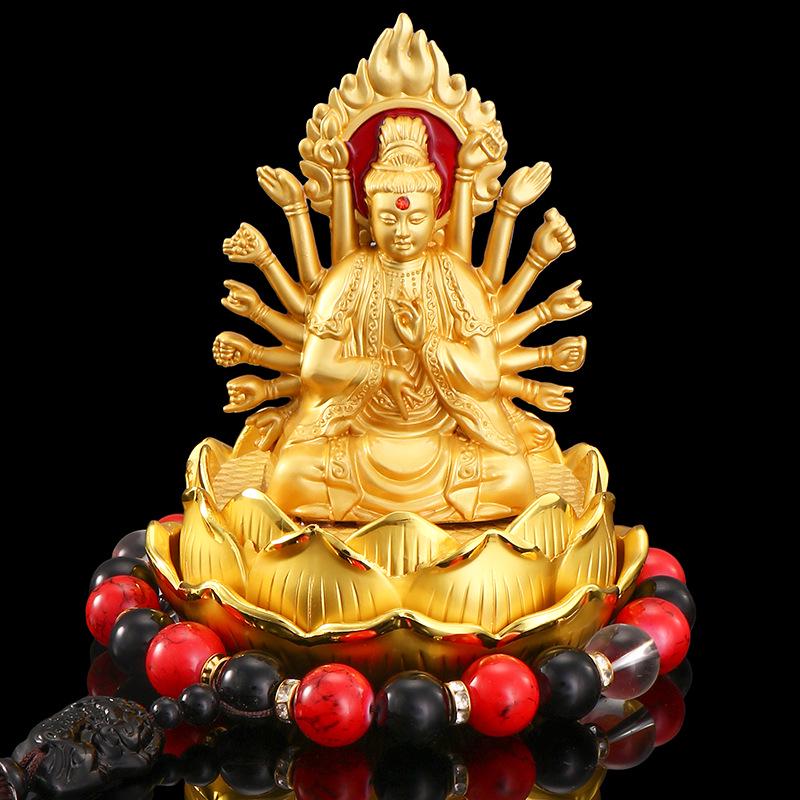 Alloy Lotus Guanyin Car Perfume Ornament - Thousand-hand Guanyin Interior Accessory