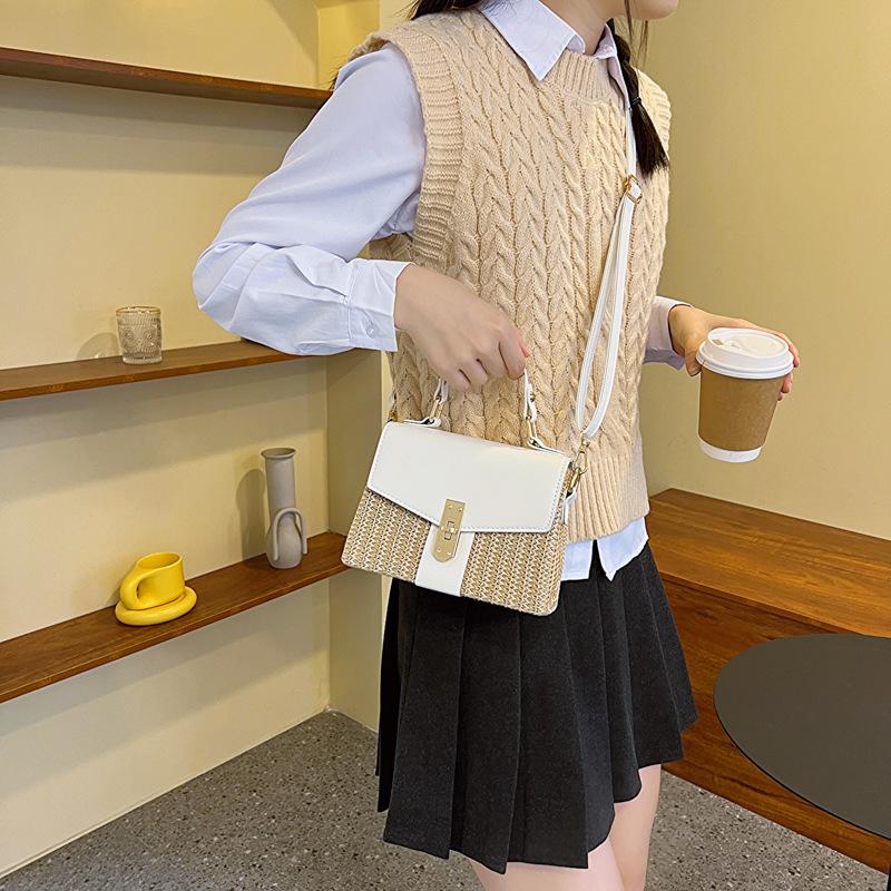Fashion portable small bag women's bag new fashion texture messenger bag summer straw woven shoulder bag tide