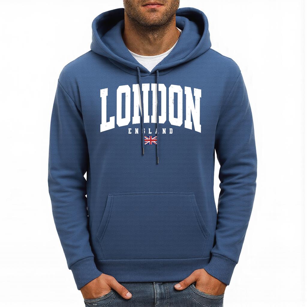 London England Flag Pattern Men Hoodies Casual Autumn Pocket Streetwear Loose Multicolor Pullovers Hip Hop Fleece Man Hoody