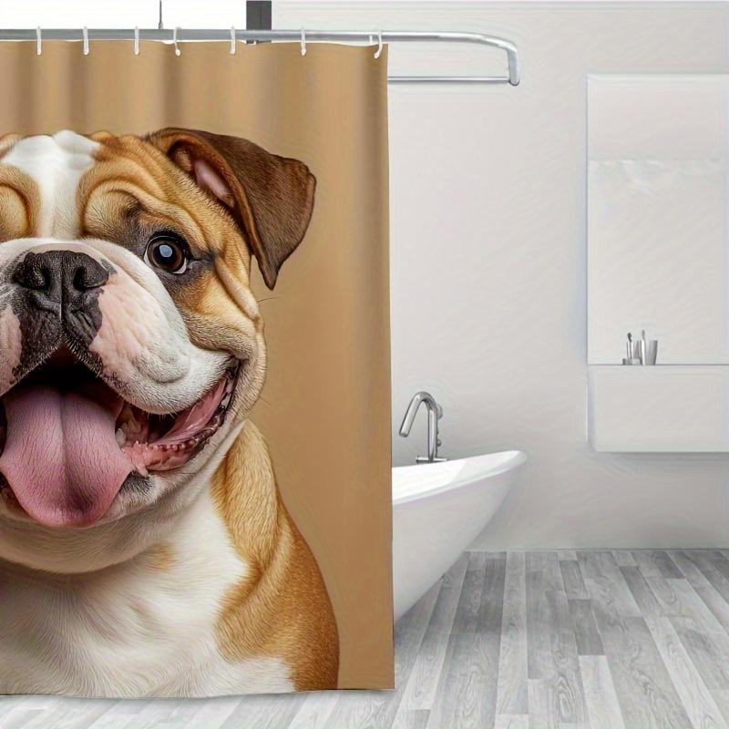 1 szt. Wesoły Uśmiechnięty Angielski Buldog Zasłona Prysznicowa - Łatwa do Czyszczenia, Żywy Nadruk Artystyczny do Łazienki, Wanny i Dekoracji Okna