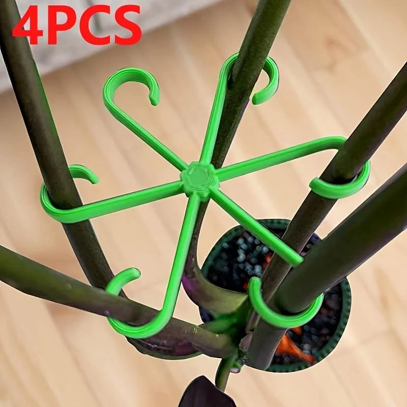 4 Plastic Plant Support Clips, Transparent Green Vine Climbing Frame, Adjustable Plant Stem Clips for Fixing and Upright Growth