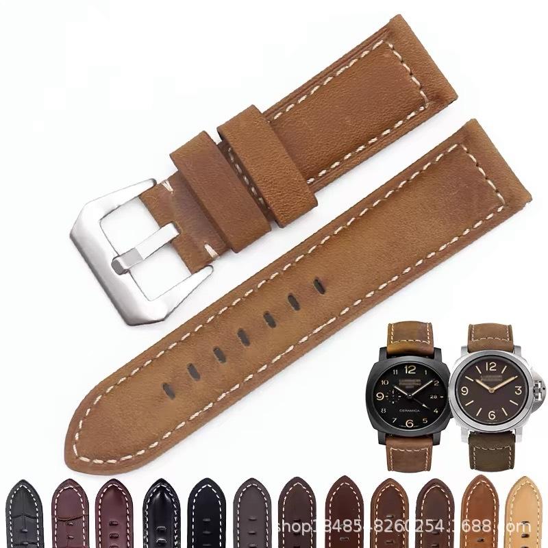 

Big Fat Sea Mad Cow Leather Strap Leather Mad Horse Leather High Value Strap 20 22 24 26Mm 20mm silver buckle светло-коричневого