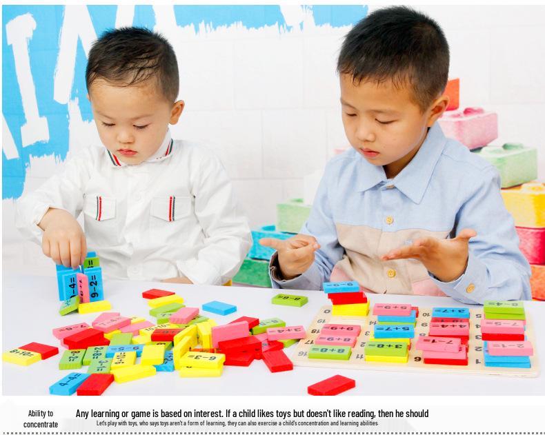 Children's Wooden Educational Marble & Dominoes Set with Number Calculation & Building Blocks