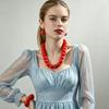 European and American Personality Exaggerated Design Round Bead Handmade Beaded Necklace Niche Retro Necklace Set Three-piece Set