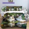 Maine Coon and Flowers Pattern Bedding Home Decoration Birthday Gift (1 * Duvet Cover + 2 * Pillowcase, Without Core)
