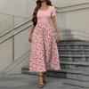 Women's Fashion Casual Short Sleeve Round Neck Splicing Floral Print Elegant Temperament Dress