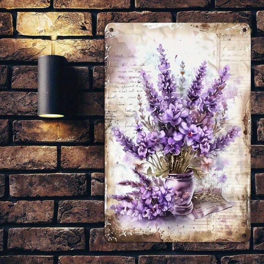 Metal Poster Wall Art Retro Lavender Flowers Vintage Garden Decor