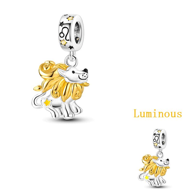 Original Copper Charms Luminous Zodiac Signs Beads Pendants For Women Fit Original Bracelet Necklace Diy Gift