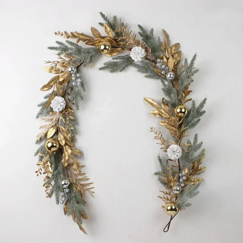 Creative Fashion Outdoor Christmas Ornament Decor Artificial Christmas Wreath Branch Rattan Golden Garland Front Door Hanging Wa