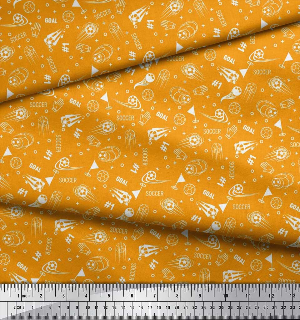 Soimoi Japan Crepe Satin Fabric Geometric Sign,Flag & Football Sports Fabric Prints By Metre 42 Inch