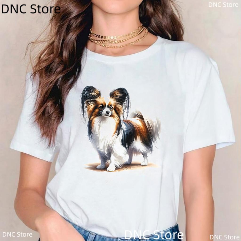Women'S T-Shirt Funny Papillon Dog Print T-Shirt Animal Lover Tshirt Harajuku Style Summer Fashion Female T-Shirt Casual Shirt