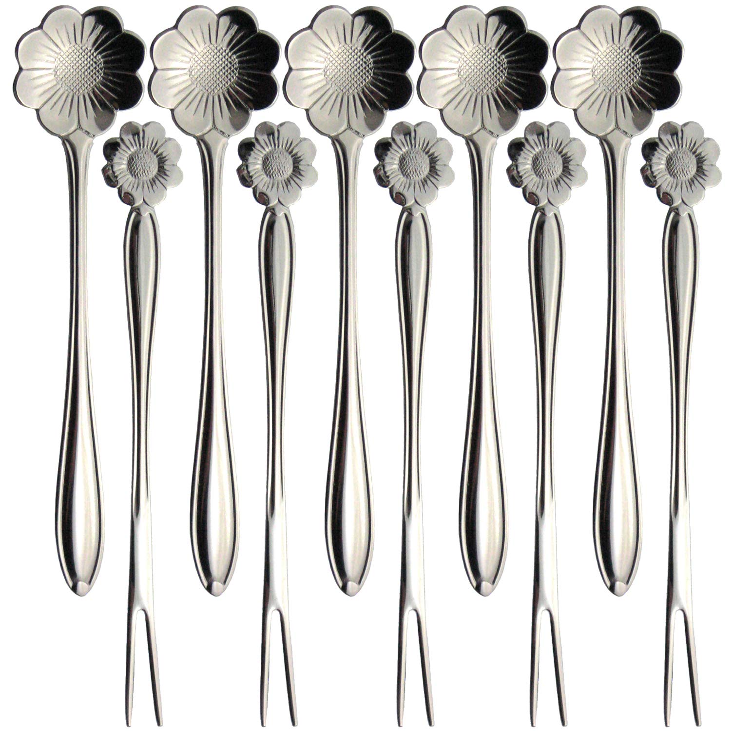 Nagao Cutlery Gift Set Cosmos Coffee Spoon Small Fork Made in Japan & (10 pieces)