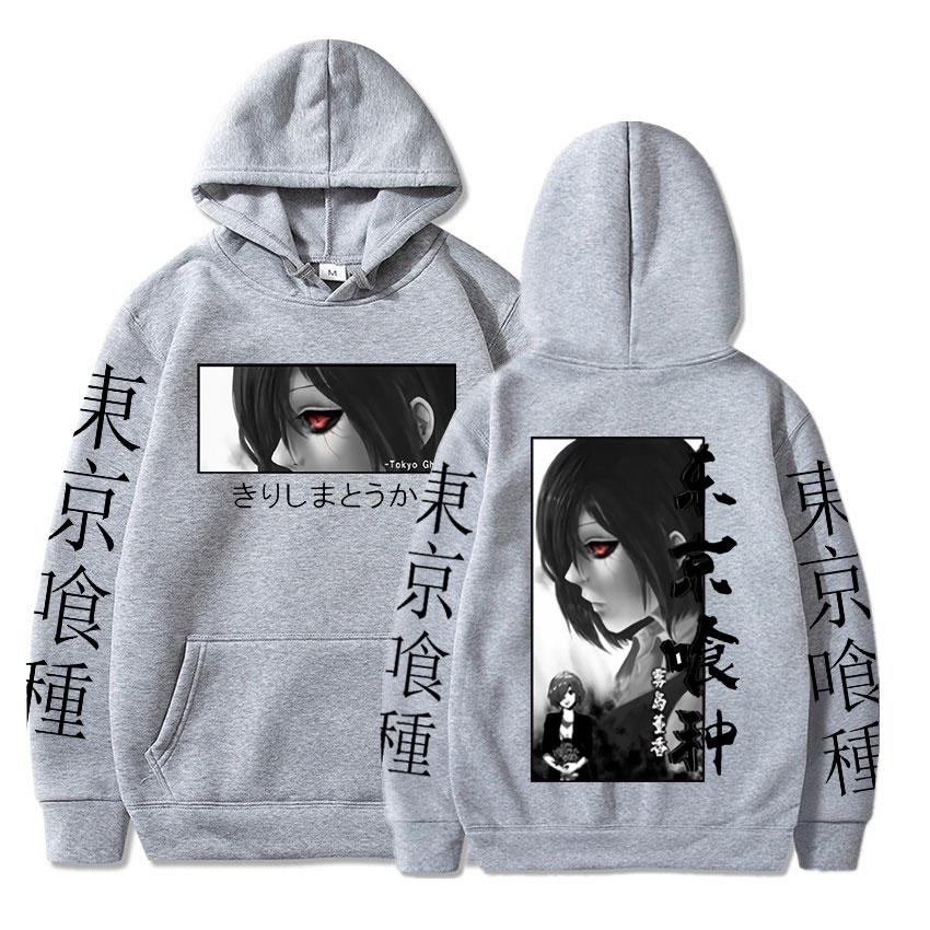 Moletom com capuz anime japonês Touka Kirishima olhos estampa moletom casual oversized moletom harajuku outono lã streetwear