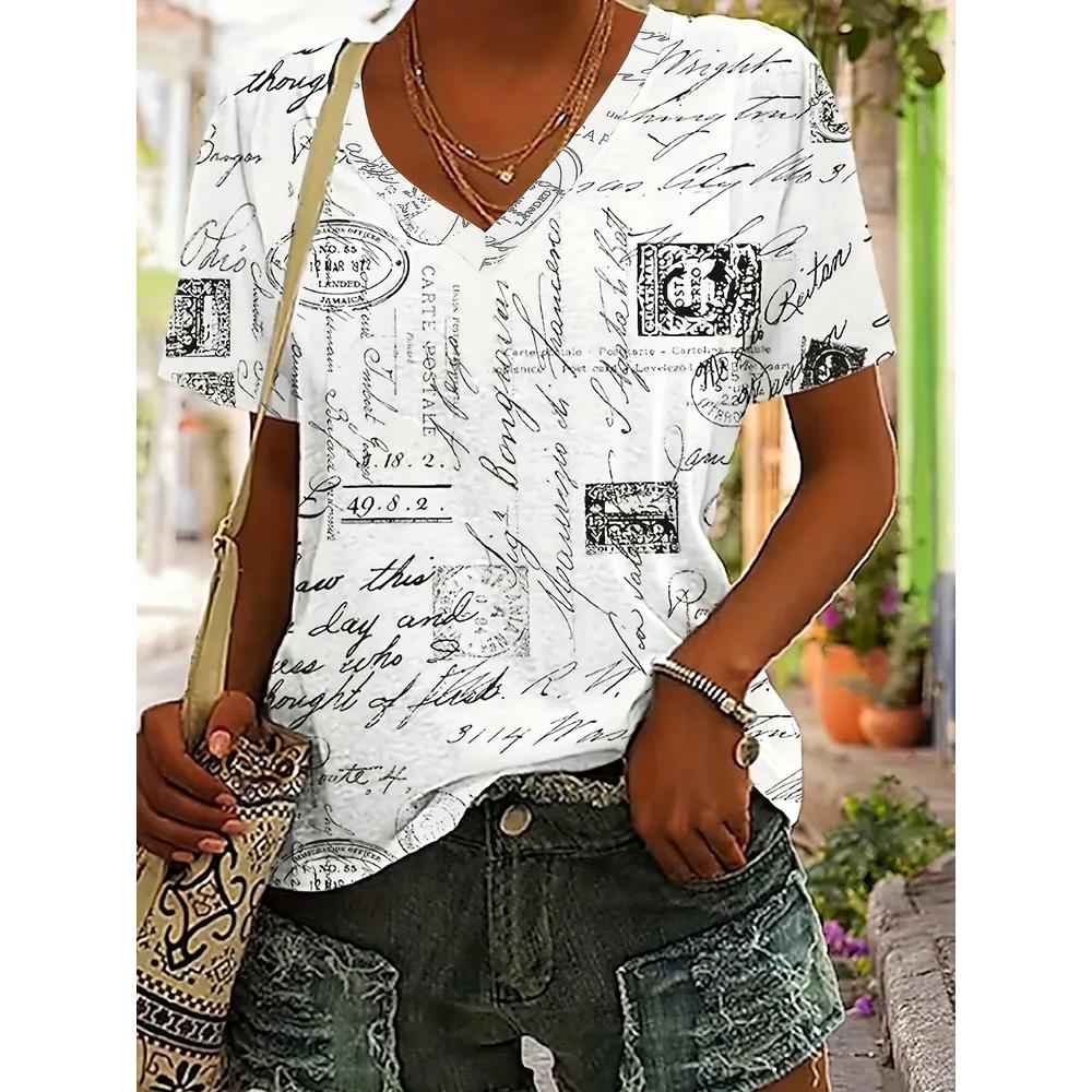 Fashion Versatile Women's V-Neck Top Casual Comfortable Short Sleeve T-Shirt Daily T-Shirts Women’s