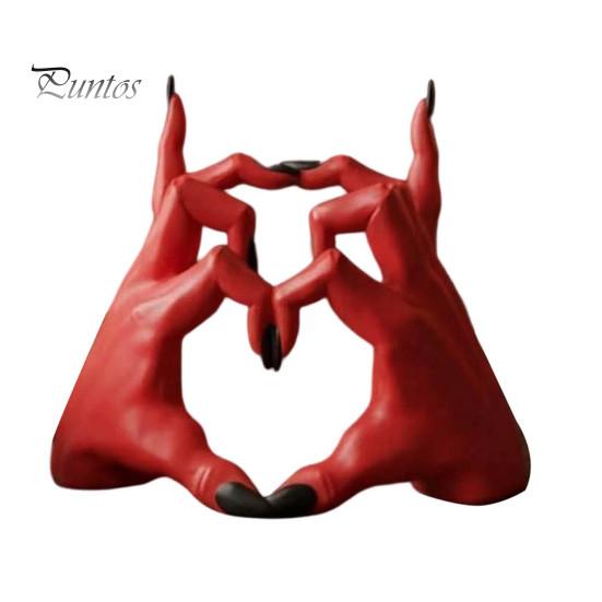 Halloween Tabletop Ornament Gothic Devil Hands Heart Statue, Demon Fingers in A Gesture Realistic Texture Sculpture Sculpture, Resin Love Sign